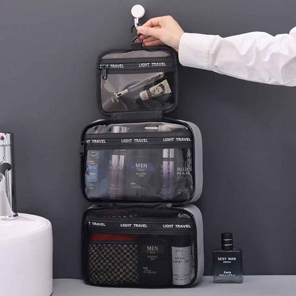 trousse de toilette homme rigide ouverte grise demo crochet