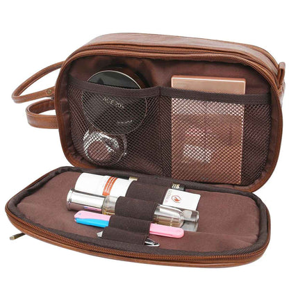 trousse de toilette homme voyage elegance marron ouverte cote