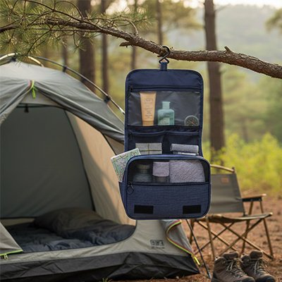 Trousse de toilette homme voyage pratique bleue supsendue foret