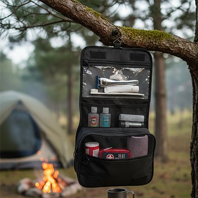 Trousse de toilette homme voyage pratique noire suspendue foret