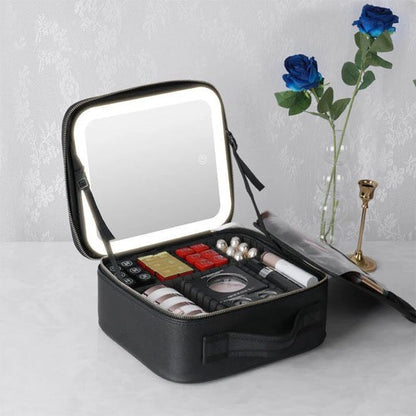 Trousse maquillage avec miroir integré noir ouverteled 