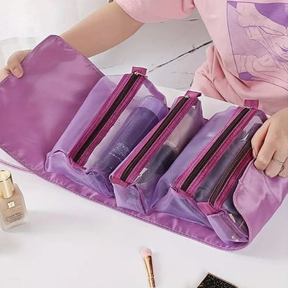 trousse pour maquillage multi-pochettes ouverte violet