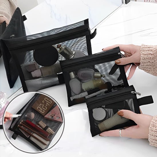 Trousses maquillage noires transparentes 3 modèles