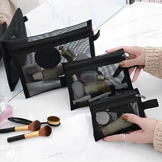 Trousses maquillage noires transparentes 3 tailles