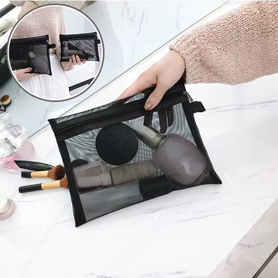 Trousses maquillage noires transparentes taille M avec main dame