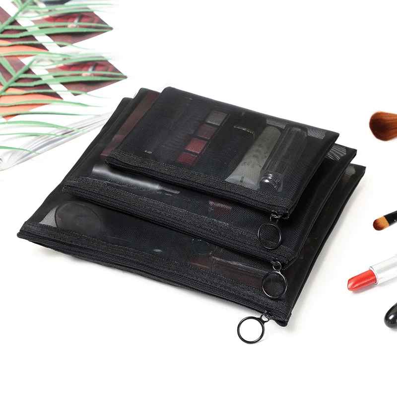 trousses maquillages plates noires 3 dimensions superposees
